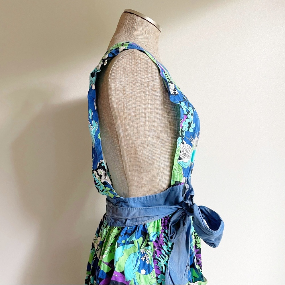 Blue Floral Vintage Pinafore Apron - Picture 17 of 17
